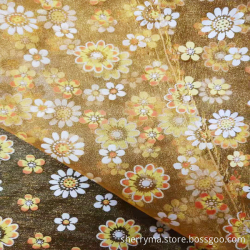 Elegant high quality organza gold foil print fabric for wedding dress
